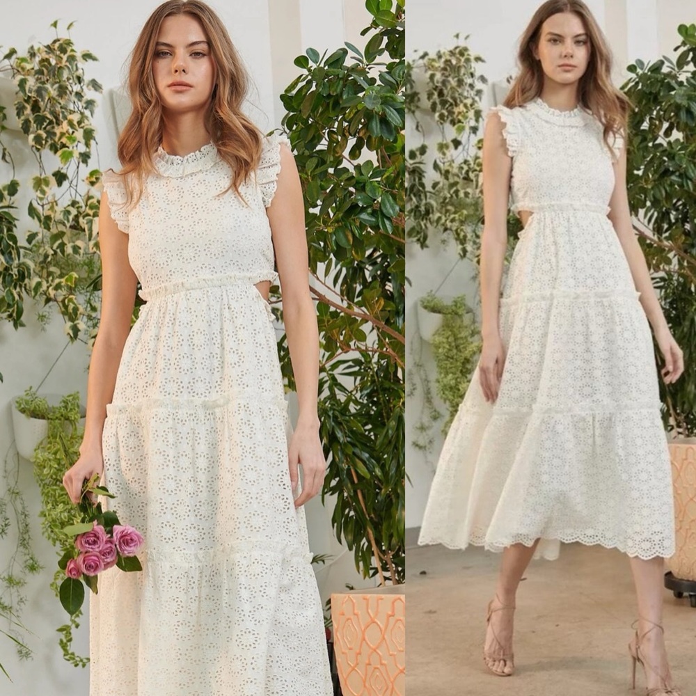 Cami NYC Cream Eyelet Ruffle Tiered Maxi Dress